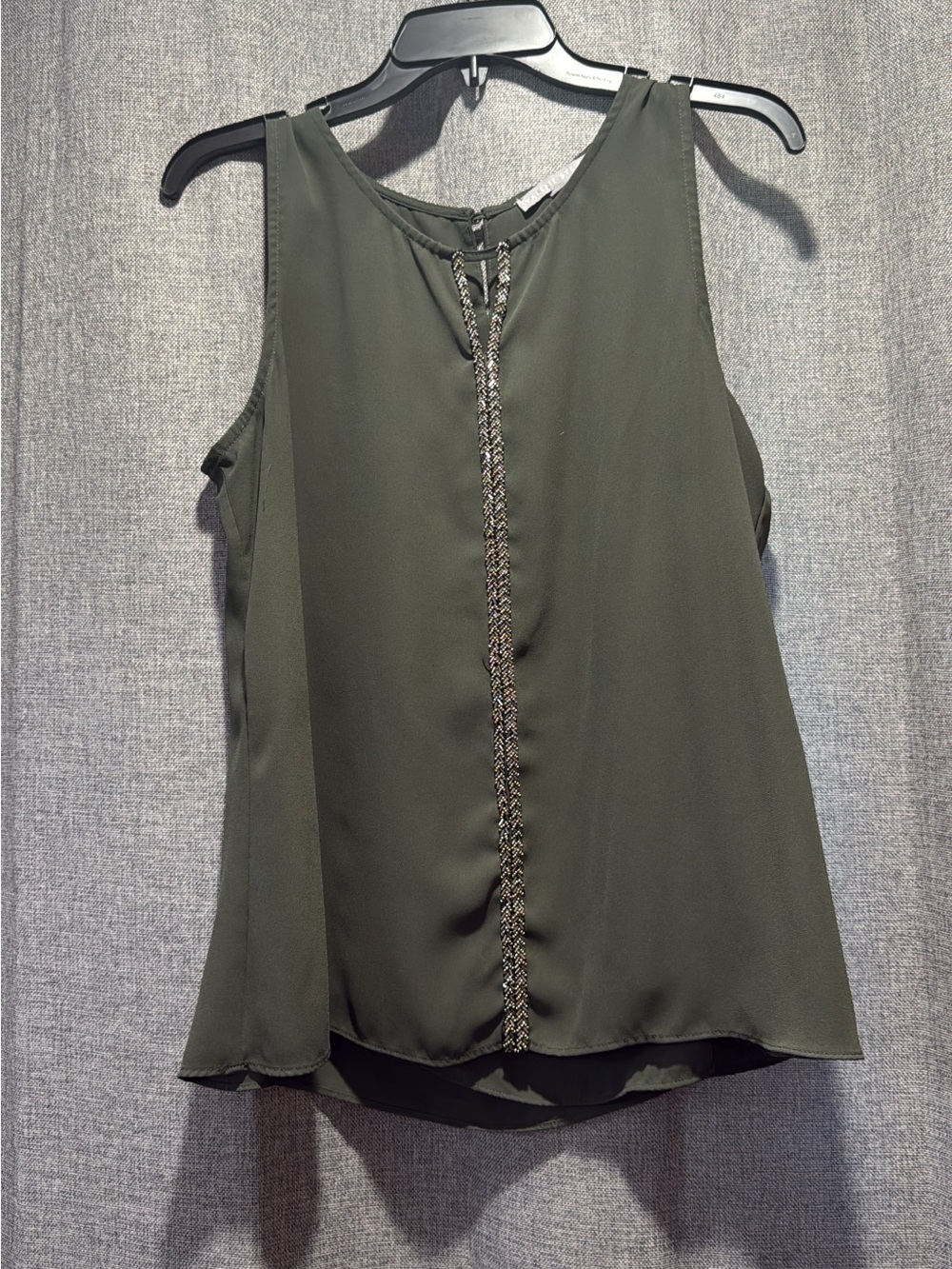 Sleeveless Beaded Trim Shell Top - Olive